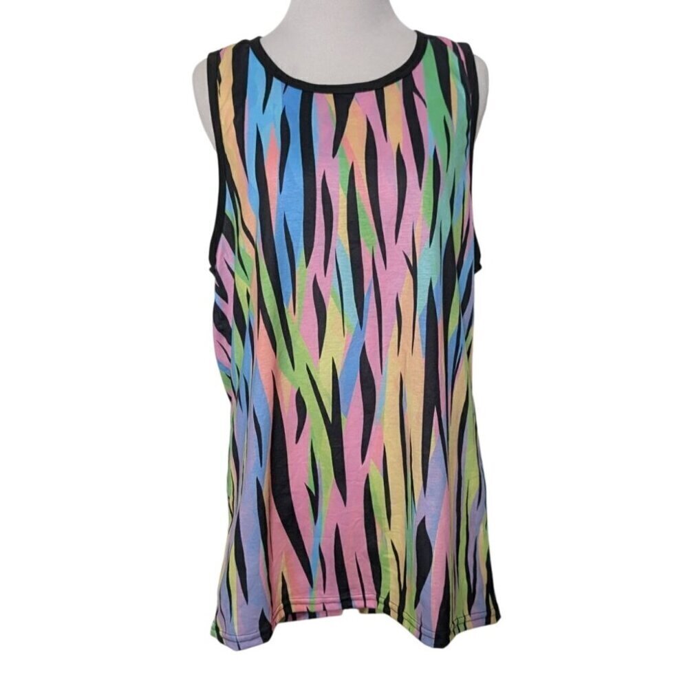 NEW iEDM Tiger Stripe Tunic Dress Womens Size Med Colorful Sleeveless Pullover